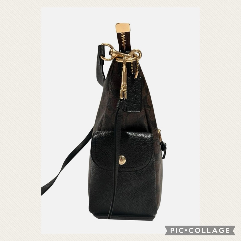 Used 1X Coach Walnut Brown/Black Pennie Signature Leather Crossbody Bag - Picture 3 of 11